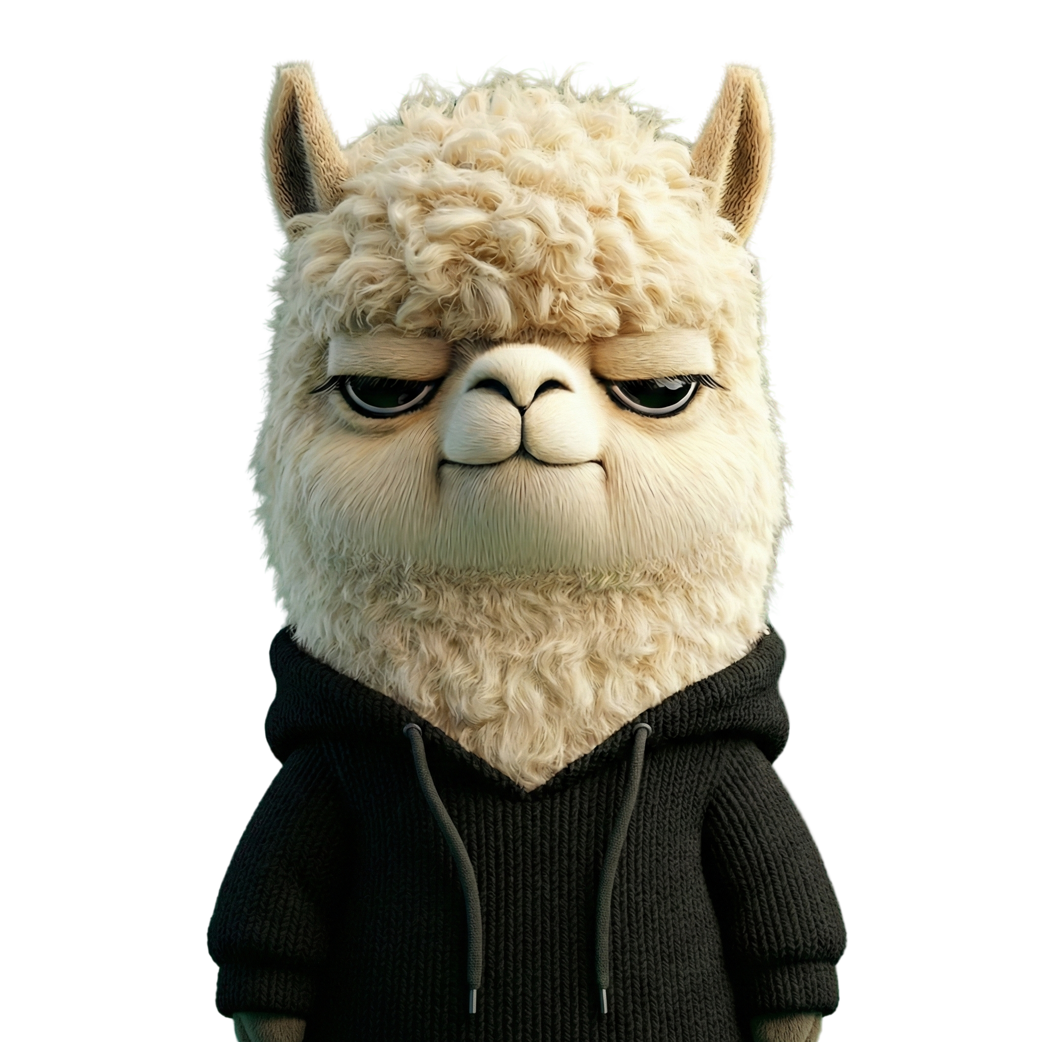 KOLMA - The Key Opinion Llama wearing a black hoodie